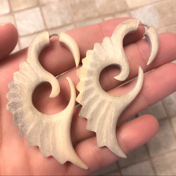 Jewelry - African White Wood fake Gauge Earrings